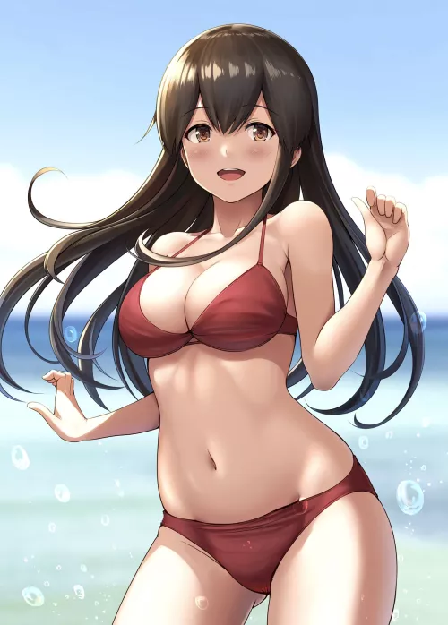 Akagi Invite the Admiral to Swim Together with Her at the Beach [Kantai Collection] (Ichikawa Feesu) by ecchi_neko