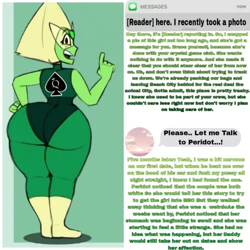 Peridot Find her daddy [Raceplay][Bully][Conflicted][Inner Thoughts][Artist: ???][PART 1/2][Impregnation] [Pregnant][Blacked][Cuck][Interracial][Tatoos][Humilliation][Bully][Sex][Nsfw] by lordperiwinkle45