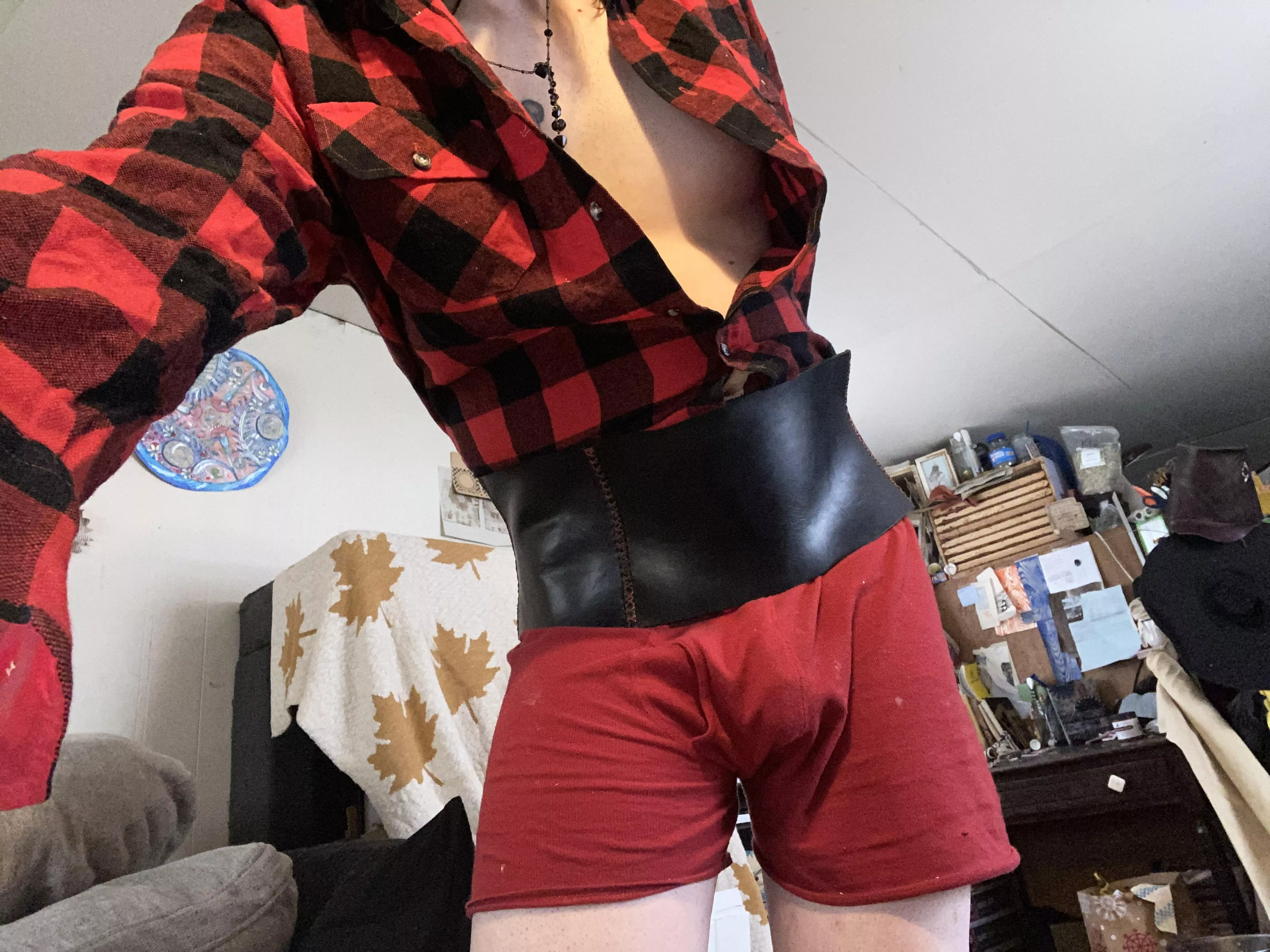 My friend Jessica is teaching me to sew leather corsets to my measurements 😍feeling so good! posted by W0rstsc0ut