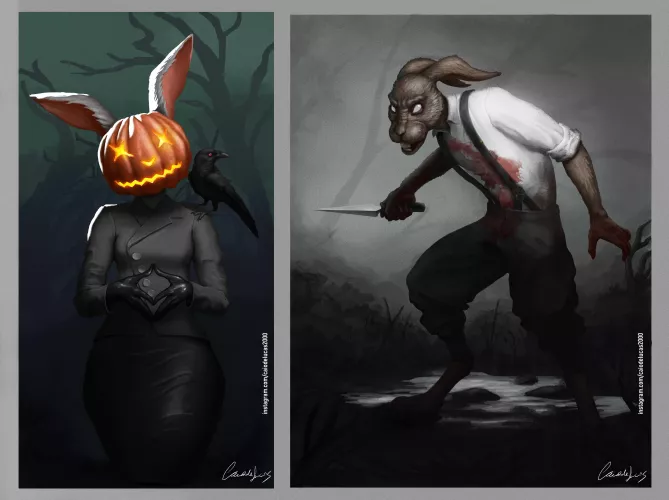 [OC] Halloween art! I decided to create some spooky bunnies since i don't see them here frequently... by CaiodeLucas_Art