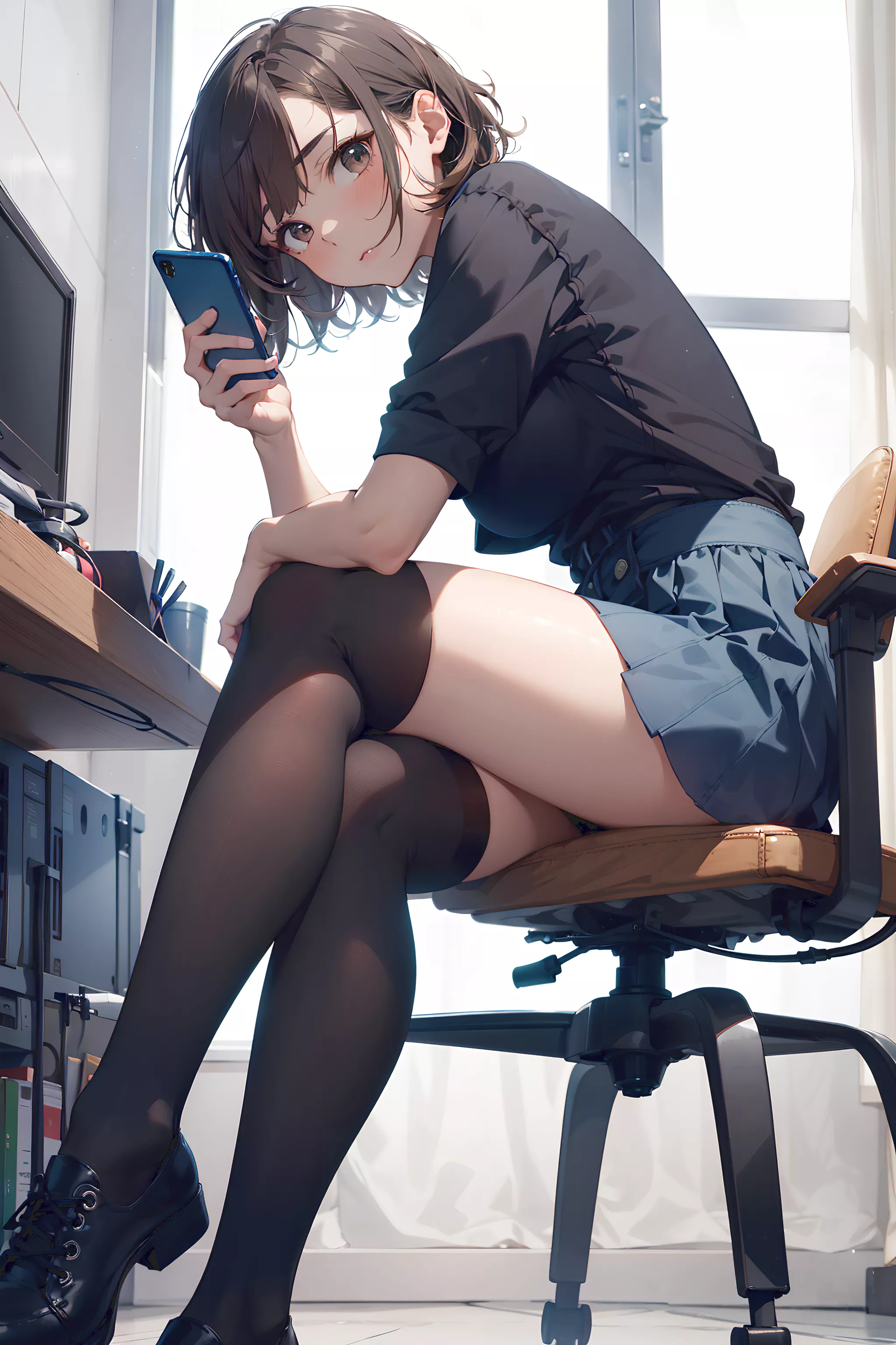 At her Desk on her Phone posted by CheetahSperm18