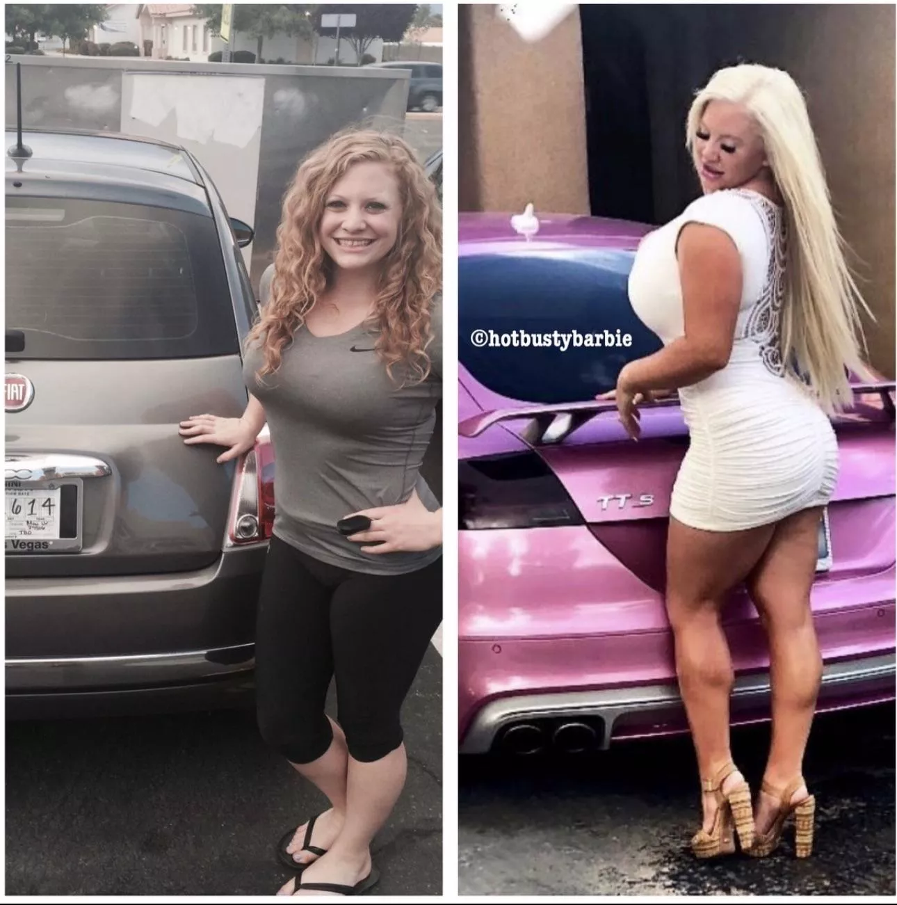 My before and after! I always wanted to be a bimbo and I finally did it. posted by Hotbustybarbiex