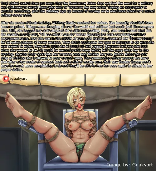 Modern 15: Joining the Military in a Male Dom World [Image by: Guakyart] [Male Dom] [Military] [Bunker Bunny] [Free Use] [Cream Pie] [Gangbang] [Bondage] [Mind Break] by Trixytail