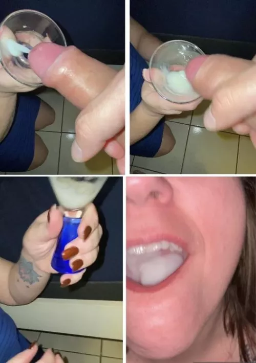 Wife wanted to drink it from a glass. Nearly filled it to the top and she swallowed all of it. Her mouth was so full. She’s one of the rare ladies that can handle my huge thick loads and loves it. Most can’t. by Mr_big_loads