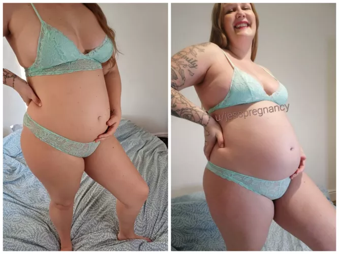 First picture was at 13 weeks pregnant and the other was yesterday at 23 weeks I love the change 😍 will this underwear fit at 40 weeks do you think? by jesspregnancy