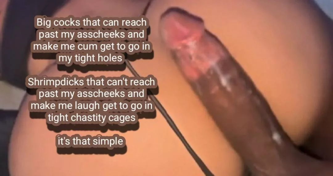 Big dicks get big booty brats. Teeny tiny shrimpdicks get teeny tiny cages posted by bigbootymami19