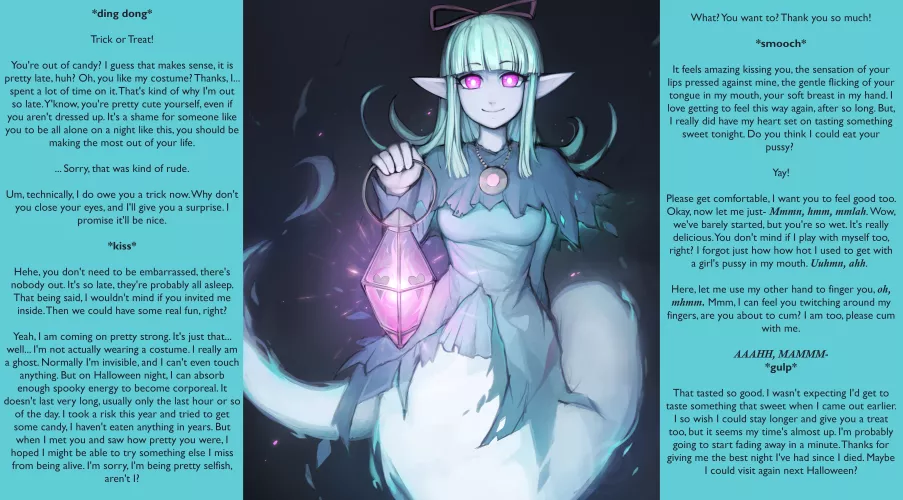 [F4F] The Midnight Trick or Treater [Contest entry][F4M version in comments][Ghost Girl][Moster Girl][Cunnilingus][Blowjob]Artist:Fiship by DarkmewZ100