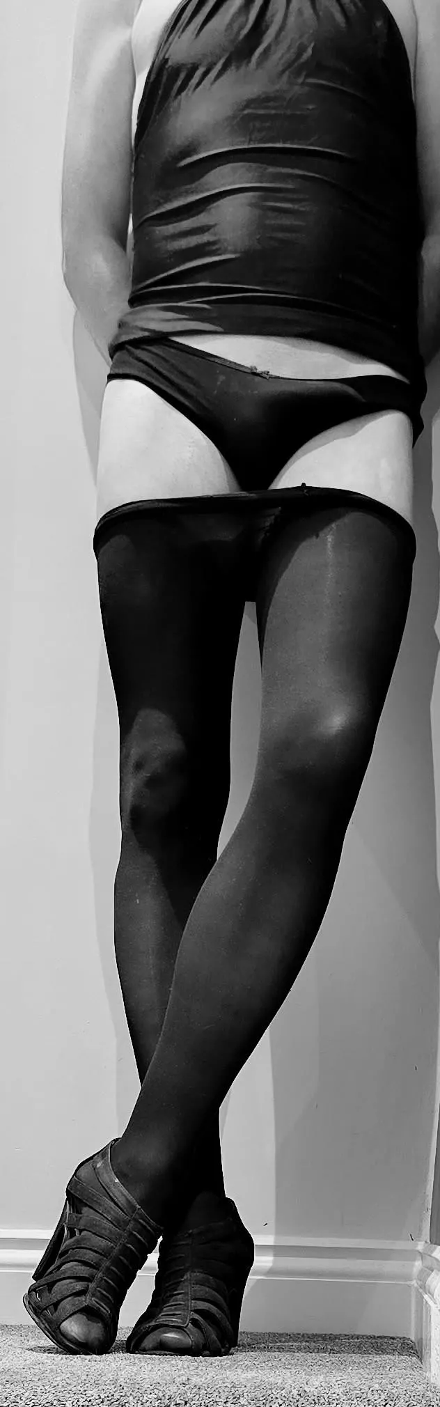 Wife out so slipped into a pair of her panties and hose posted by Smoothcd2