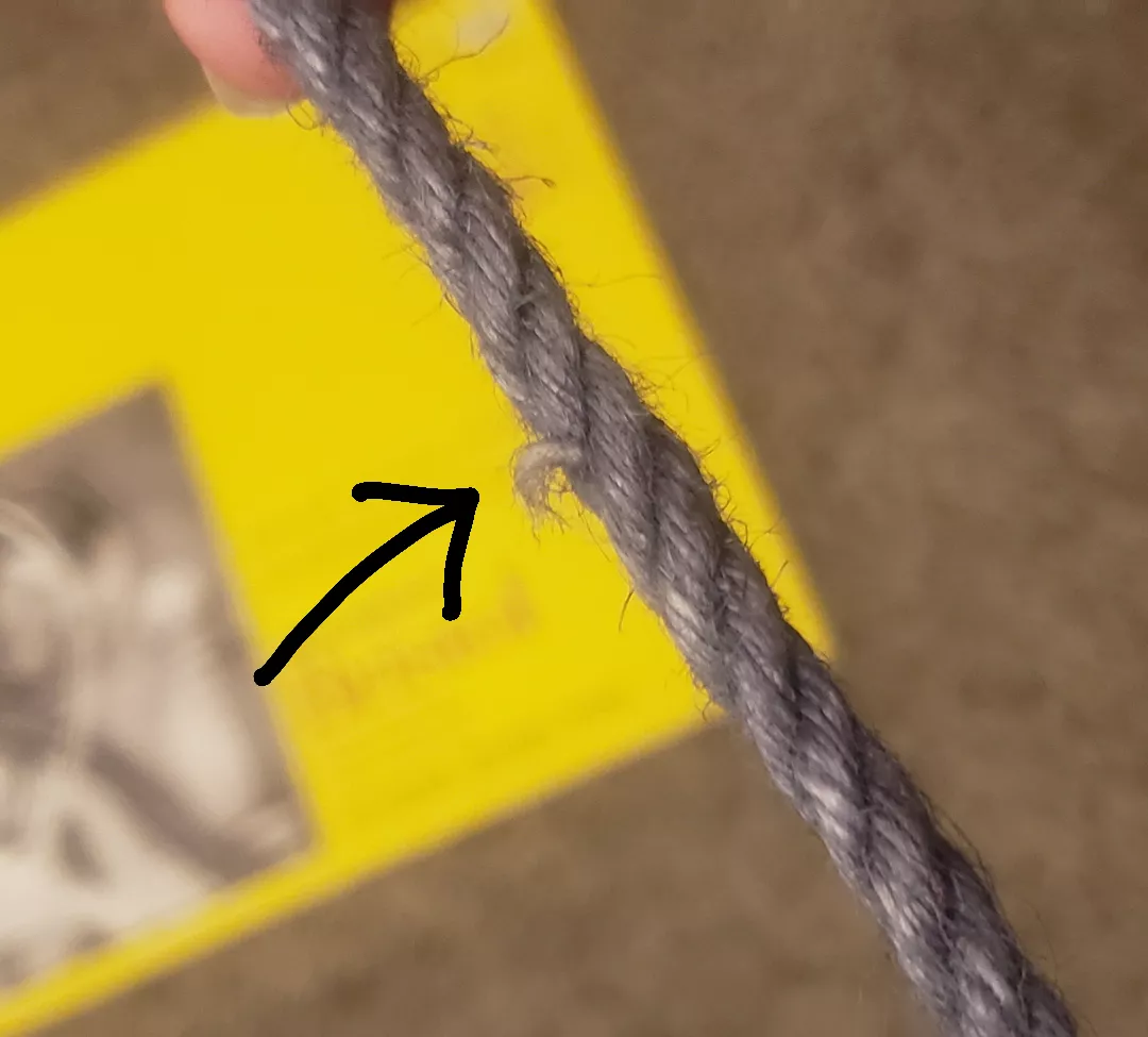 There's a broken yarn in one of the twists in this new jute. How majorly will this impact the rope's strength and endurance? Is using this for suspension ties now off the table? posted by AJChelett