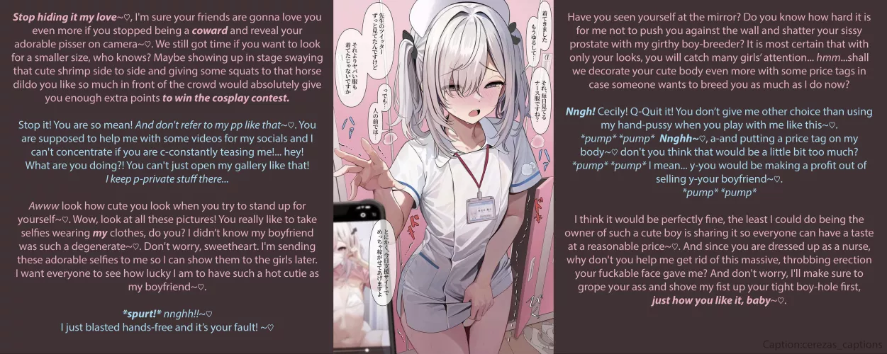 Helping Your Sissy Boyfriend For The Halloween Cosplay Contest! [Contest Entry][Femboy][Cosplay][Sissy][Prejac][Futanari GF][Teasing][Forced Prostitution][Artist:turisasu] by cerezas_captions