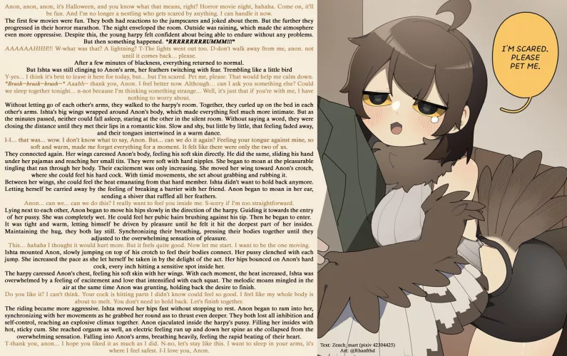 Comforting my friend after a scary movie [Monster girl] [Creampie] [Cute] [Harpy] | Art: @Rhanfrhd_3812 by Zench_mart