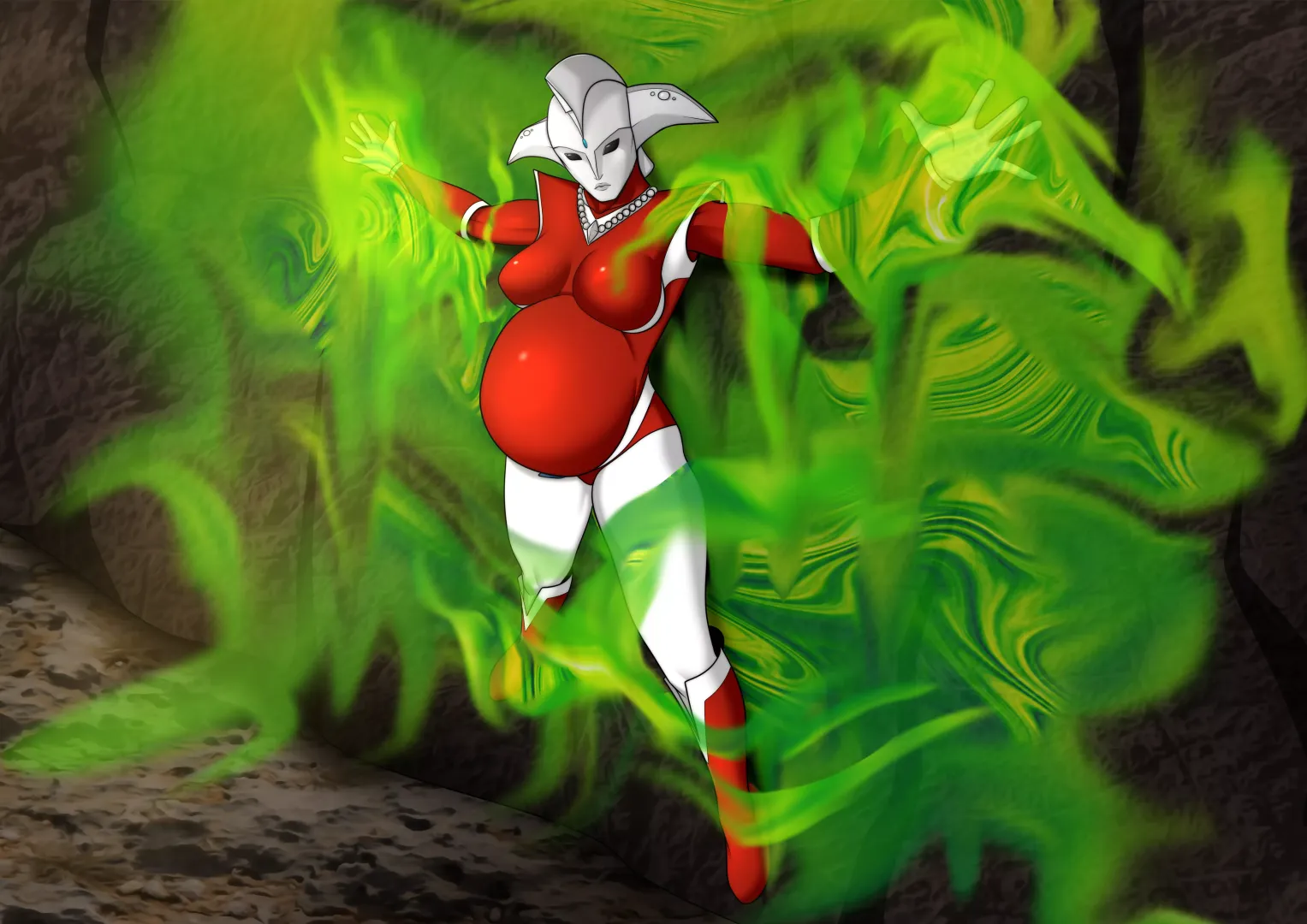 Ultrawoman Beth stuck to wall and pregnant. Artist is Zankasen and link to short story will be in comments. Ultrawoman Beth is a character from the Ultraman series. She is currently covered in ooze and heavily pregnant. by Al999991