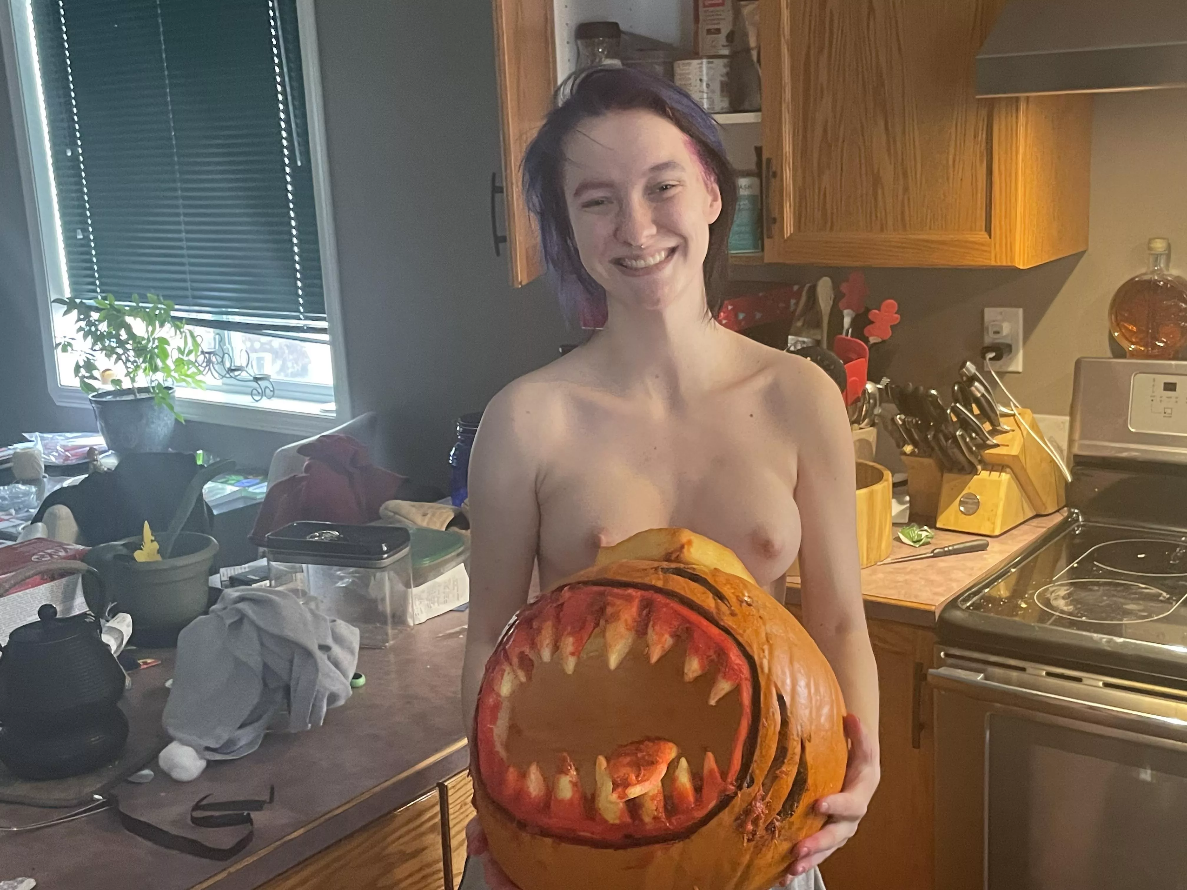 What does a DnD Nerd carve for a halloween pumpkin. Of course a Mimic posted by TheNerdAndHerBird