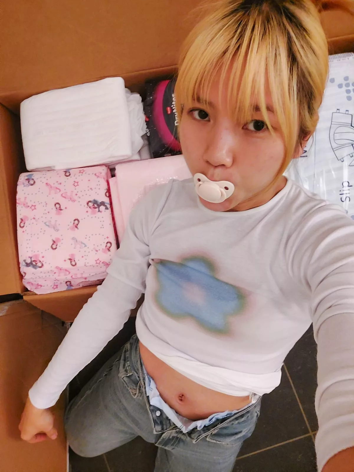 Baby is moving to her new home today 🏡... Packing all my diapees sure is a lot of work 😜 posted by AsianDiaperCutie