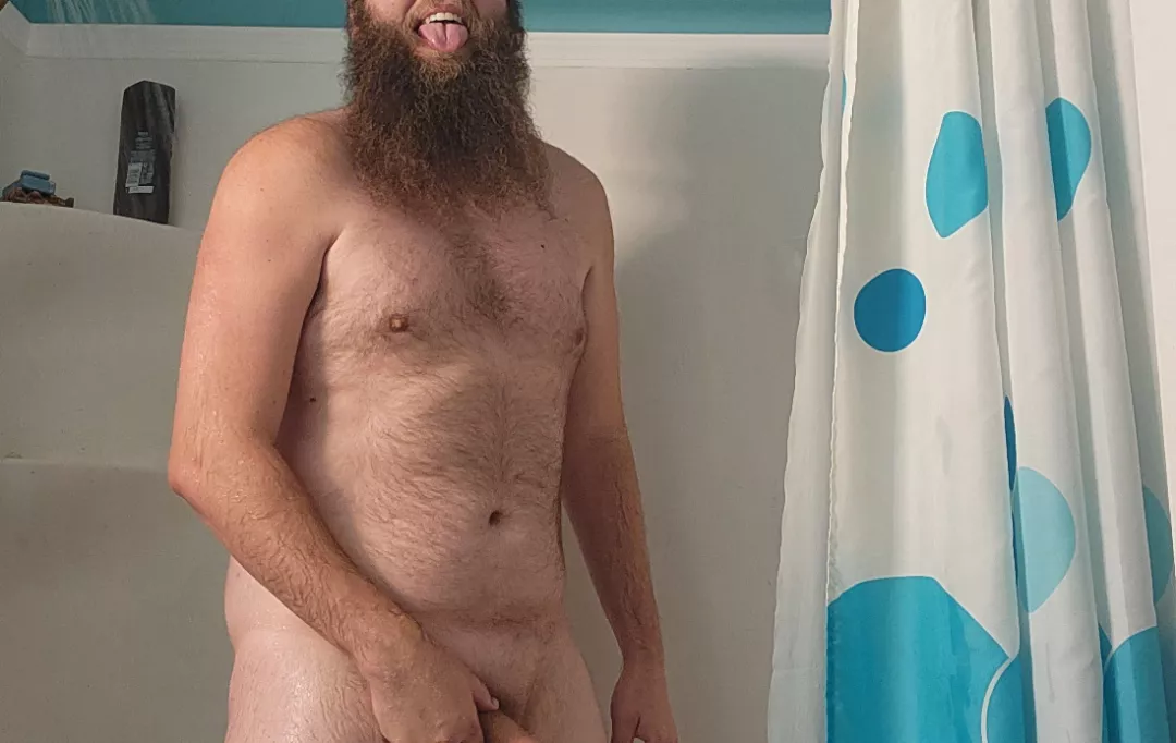 Cubbin' in the shower. 🚿🚿 posted by BeardeddBombshell
