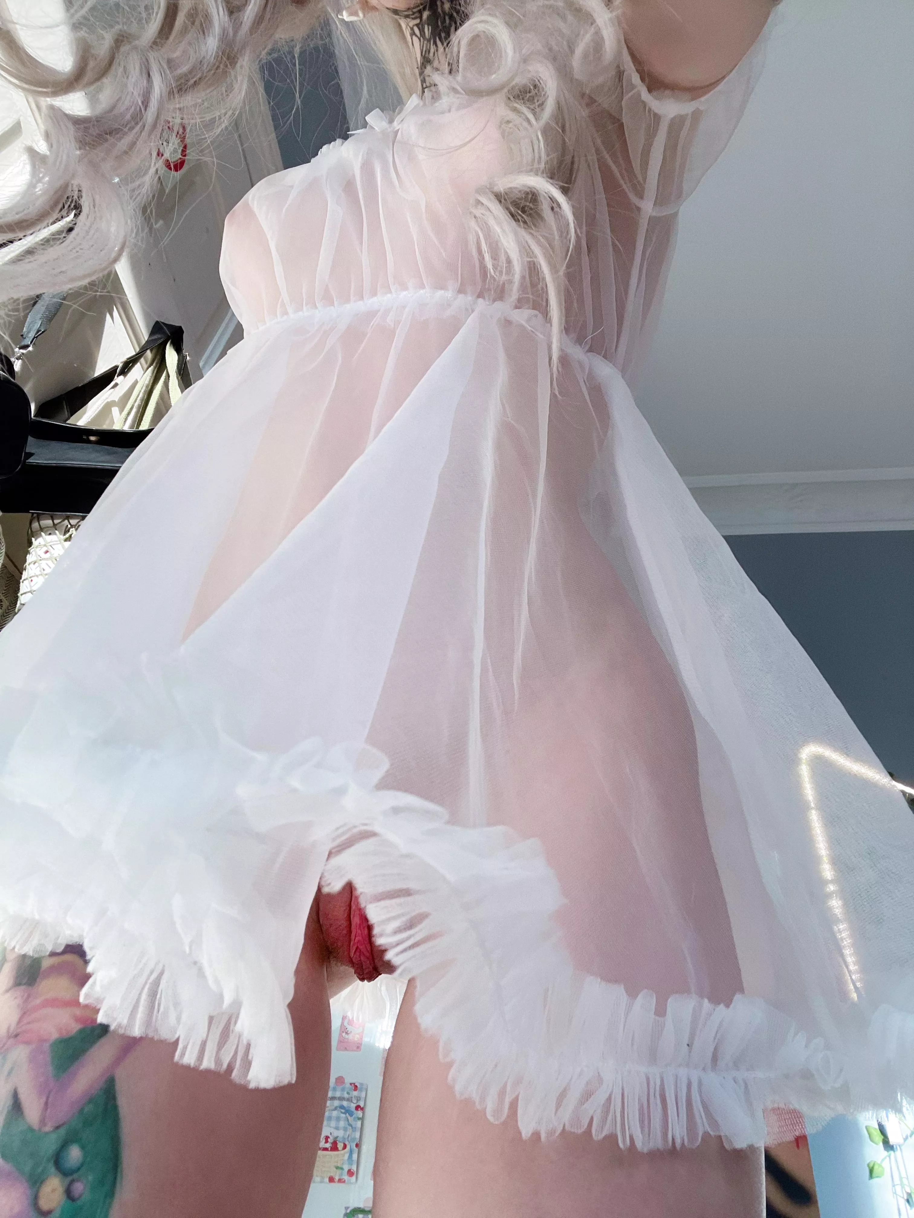 my pussy like a ray of light penetrates through this beautiful translucent white dress posted by eva22gold