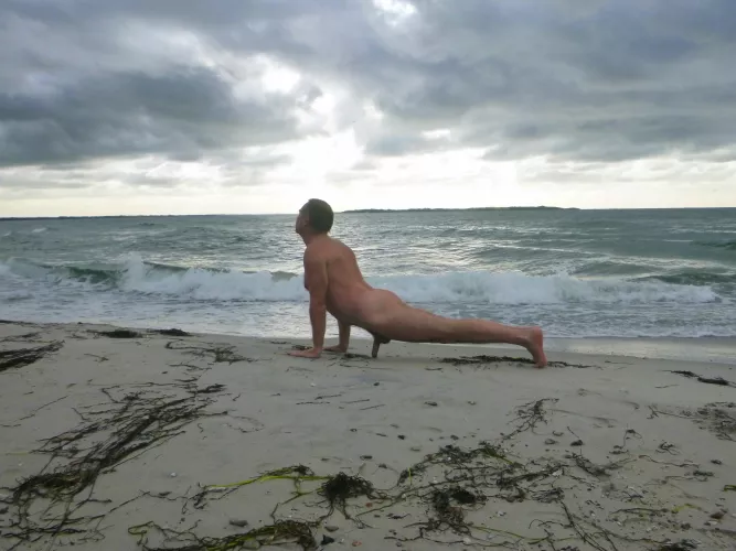 Upwardfacing dog on the beach by ImaginaryMolasses894