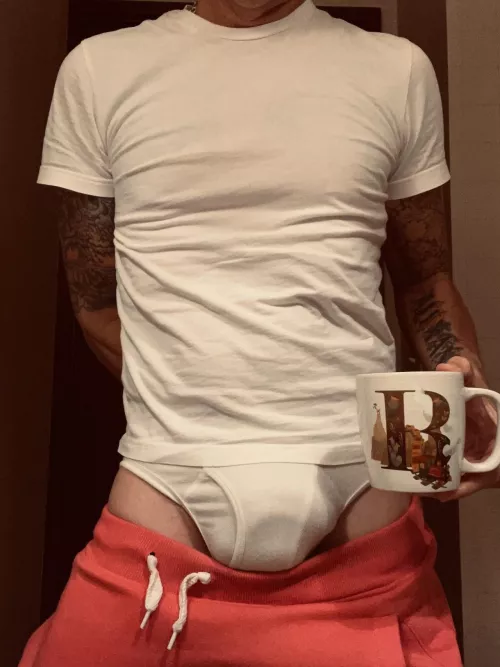 Good morning! B is for Bulging Briefs. Coffee anyone? You gotta wear your briefs though! by WhiteBriefsShowoff