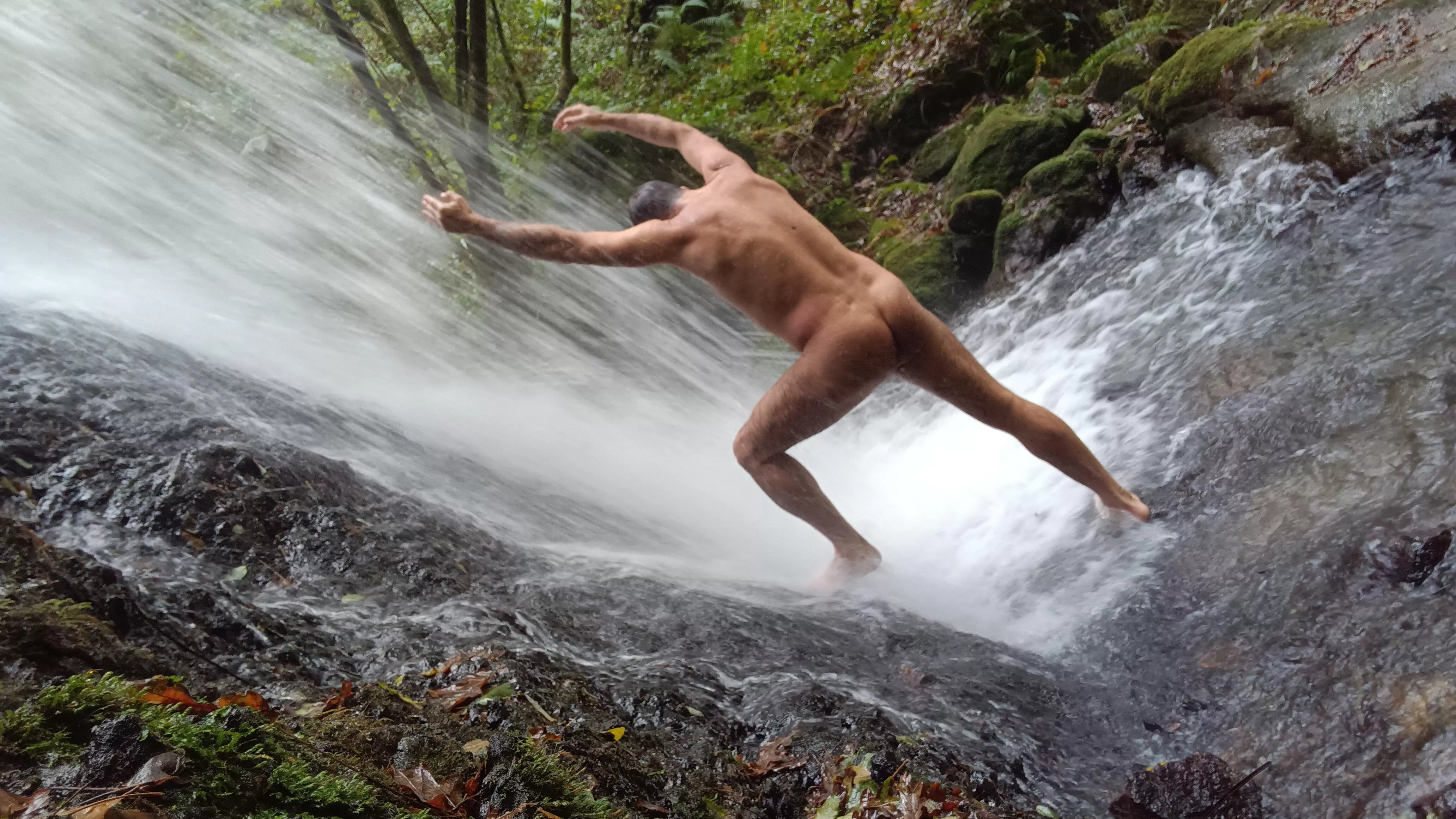 Shower in nature... nude hiking posted by nudebodytime