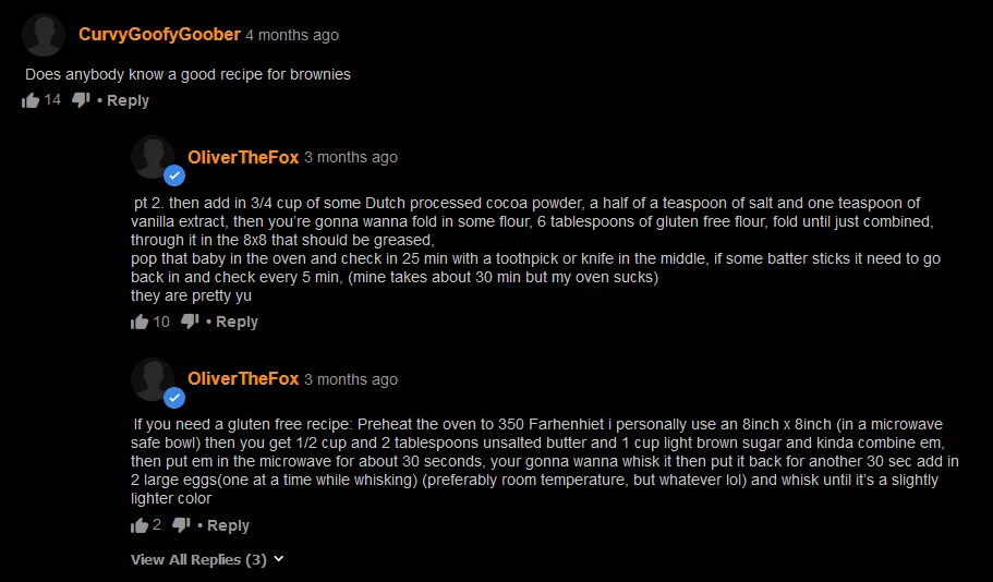some guy asking for a brownie recipe posted by anonymous-throwaway6
