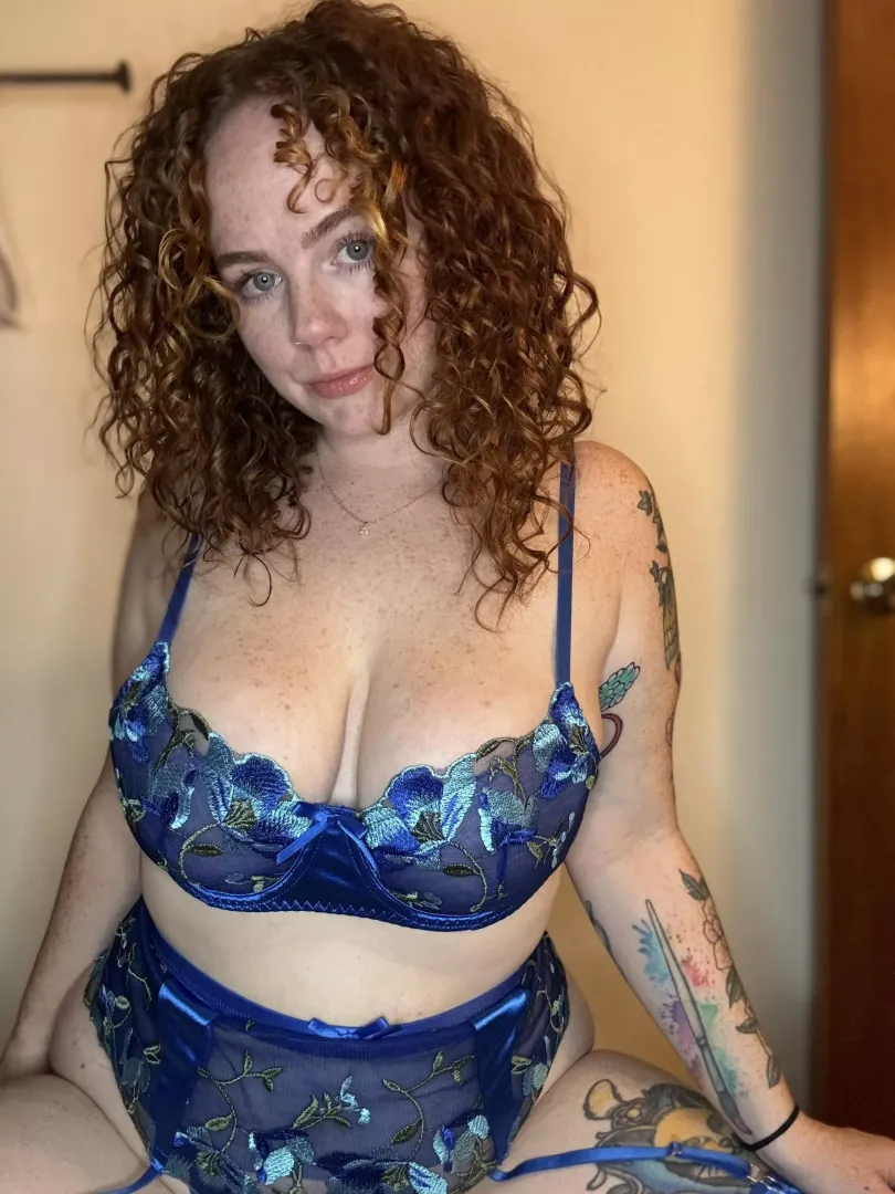 This blue lingerie compliments my freckles and red hair by Spicysubsam