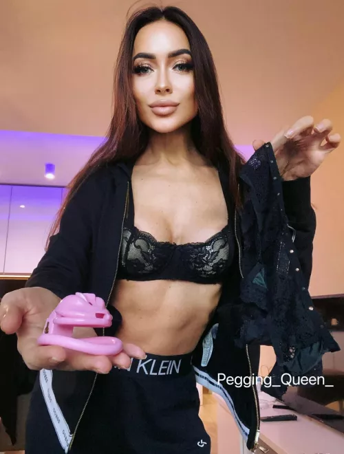 Put this pink chastity for me by pegging_queen_