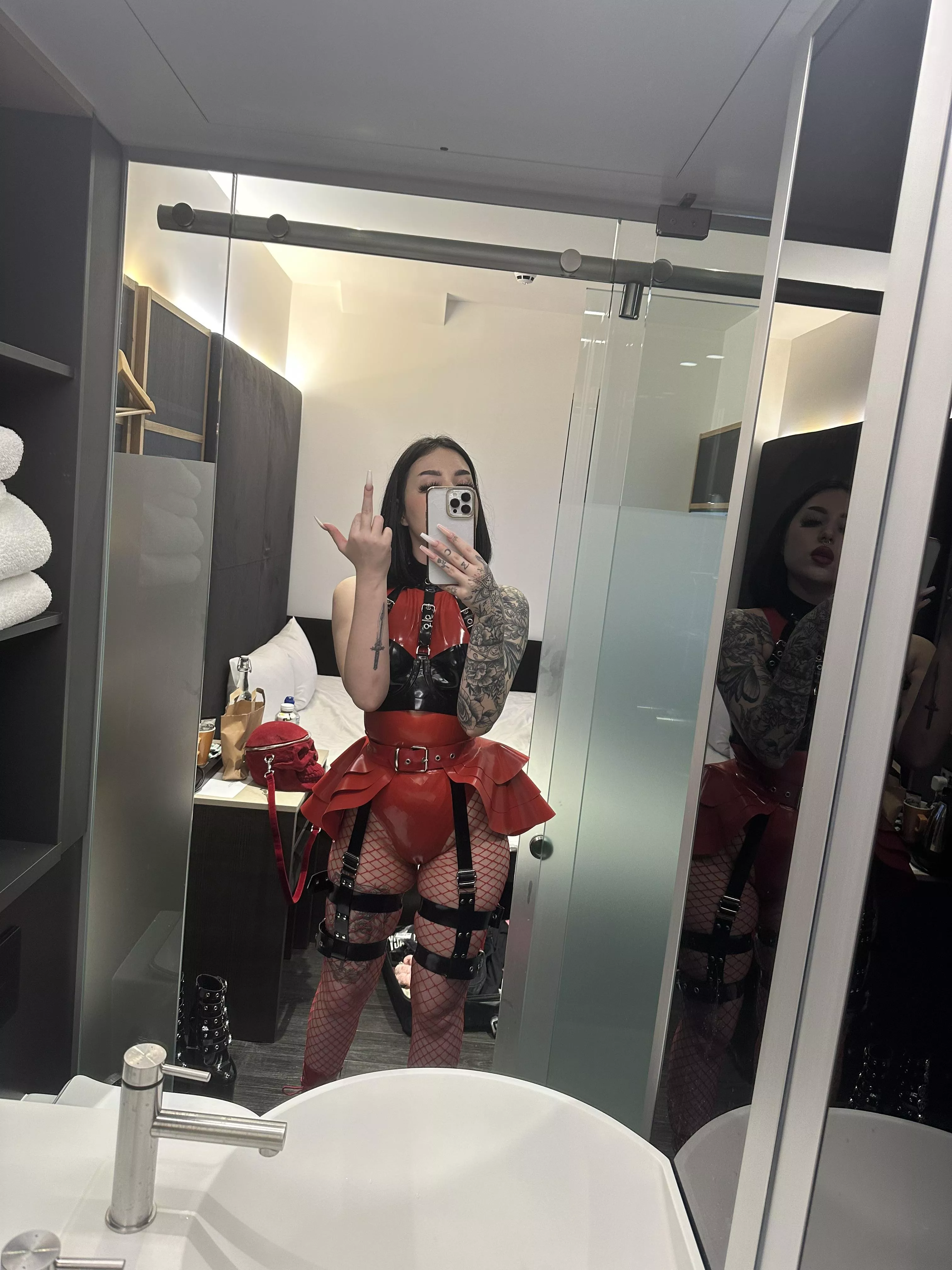 I wore this to the fetish awards last night ❤️🖤 posted by notvicii