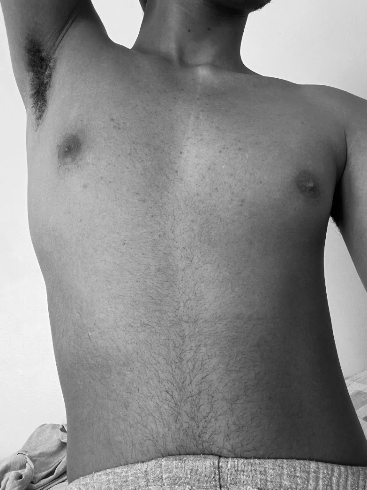 Idk what I like more between the pit hair or the subtle happy trail lol posted by teslauprising