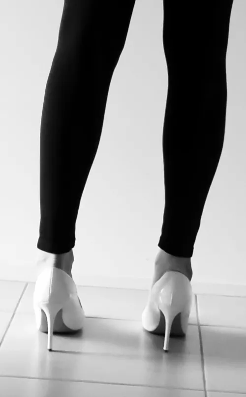 Black Leggings and White Heels by CelebsinHeels01