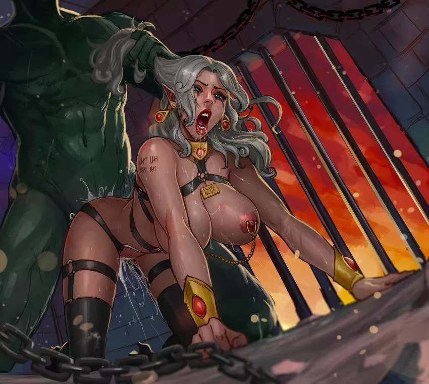 While the party of adventurers spent excessive time in the tavern messing around, the Elvish queen was having her mind gradually break as she was being used repeatedly by the Orcs. (Adoohay) posted by TheLunchBuyingMonk