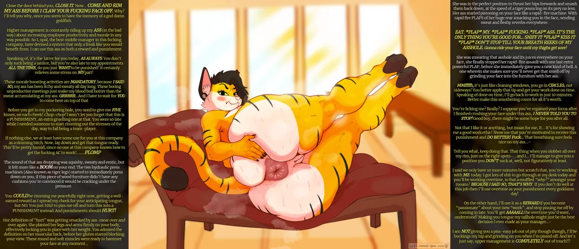 Opal, as your middle manager, made these morale building activities MANDATORY. and now she just HAS to punish you, since you're so damn late (rimming) (angry femdom) (office lady) (facesitting) (sweat) (muscular girl?) art by aromatic heyna by karmo_2567