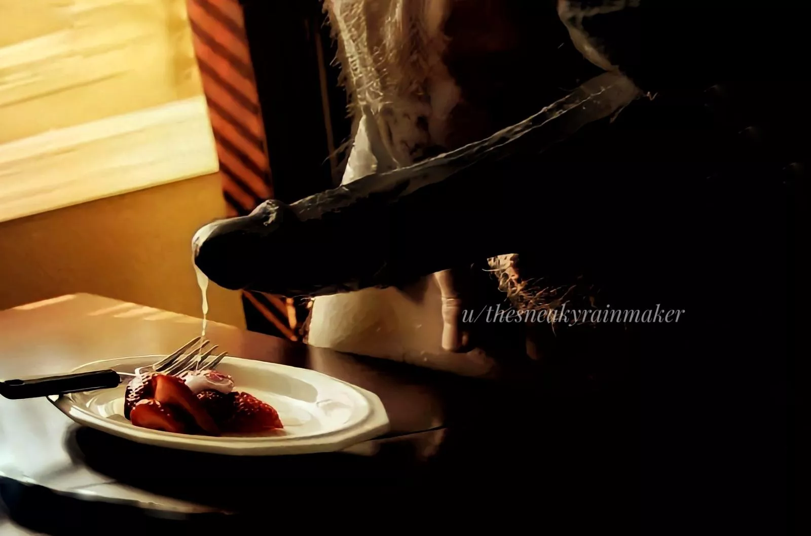 Her favourite breakfast, strawberries topped with my extra thick fresh cum ;) posted by thesneakyrainmaker