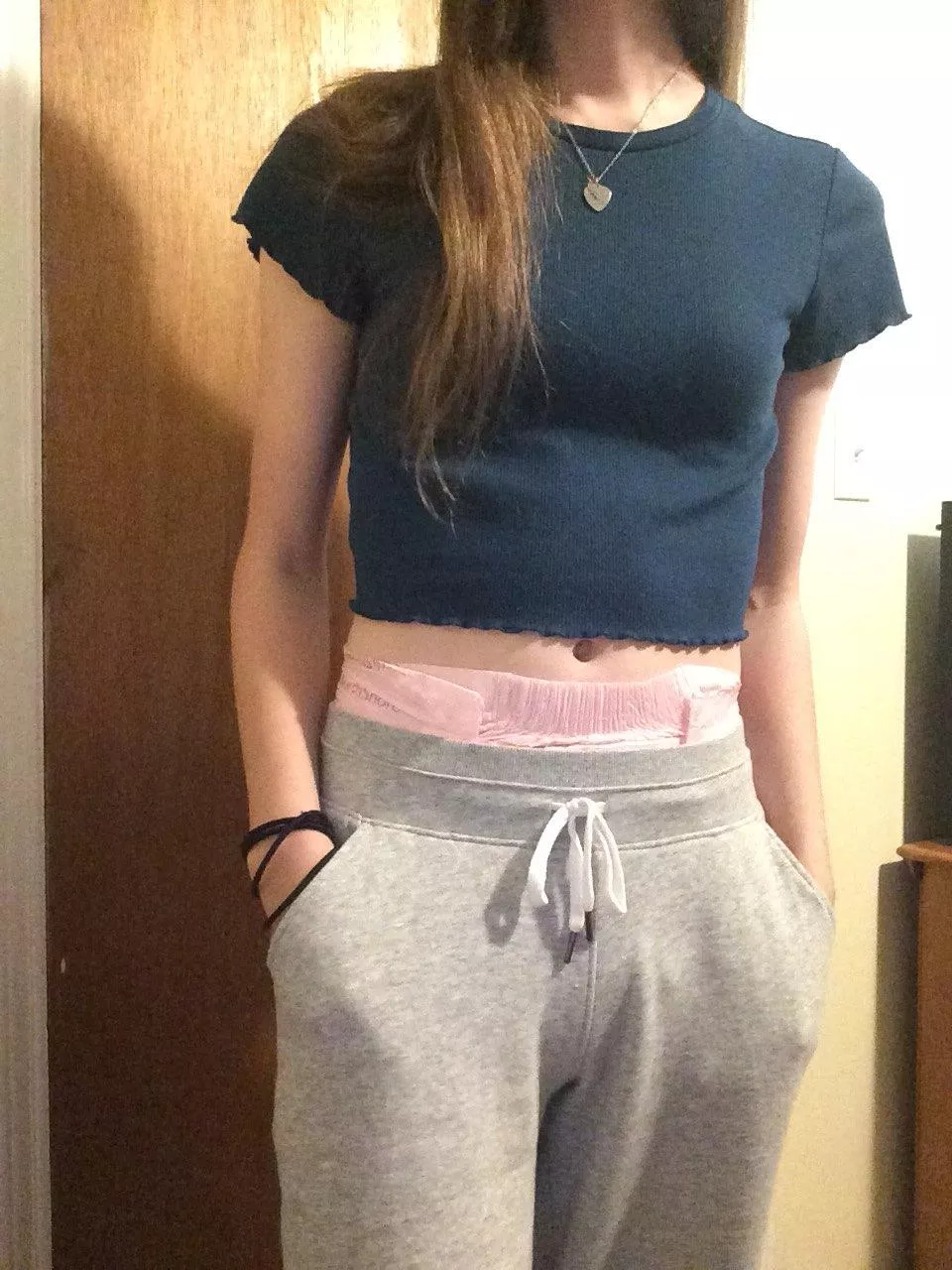 Just my diaper casually peeking out of my sweatpants posted by BabieSoft