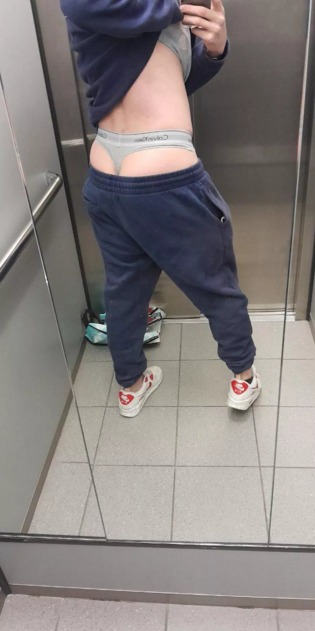 These sweatpants always slip low and flash my CKs posted by caseykinkzz