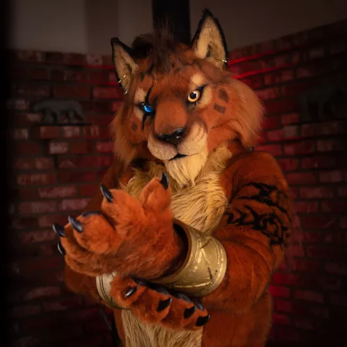 Red XIII fursuit by Beetlecat Originals (photo by @catamountain on Bluesky) by Dragoniel