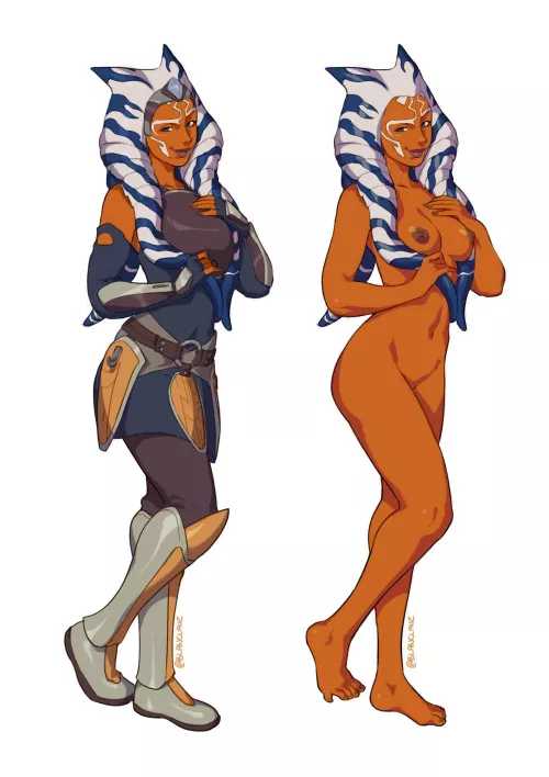 Ahsoka Clothed and unclothed (BlancLauz) by MrMrMarioBro
