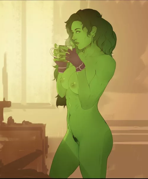 She-Hulk and her morning coffee by brigsgooner23