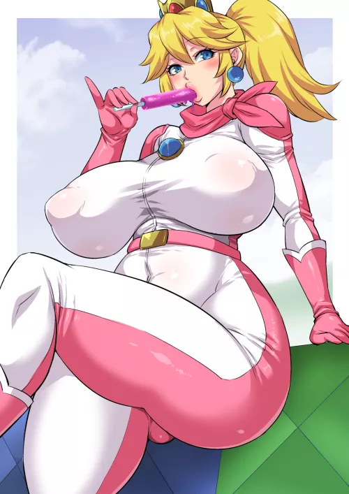 Princess Peach - aliviates the heat after a race with an ice pop (musashido) [Super Mario] by gifsundgirls