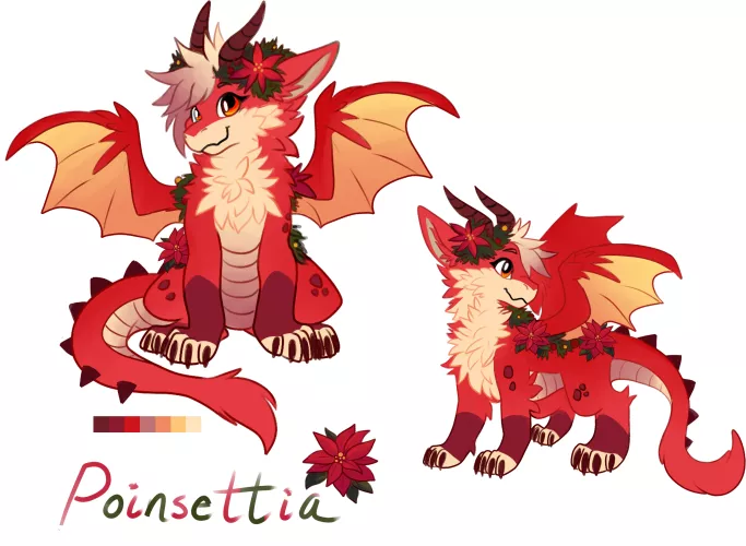 Poinsettia Dragon - Adoptable (Art & Design by Me!) by Glittering-Amount-68