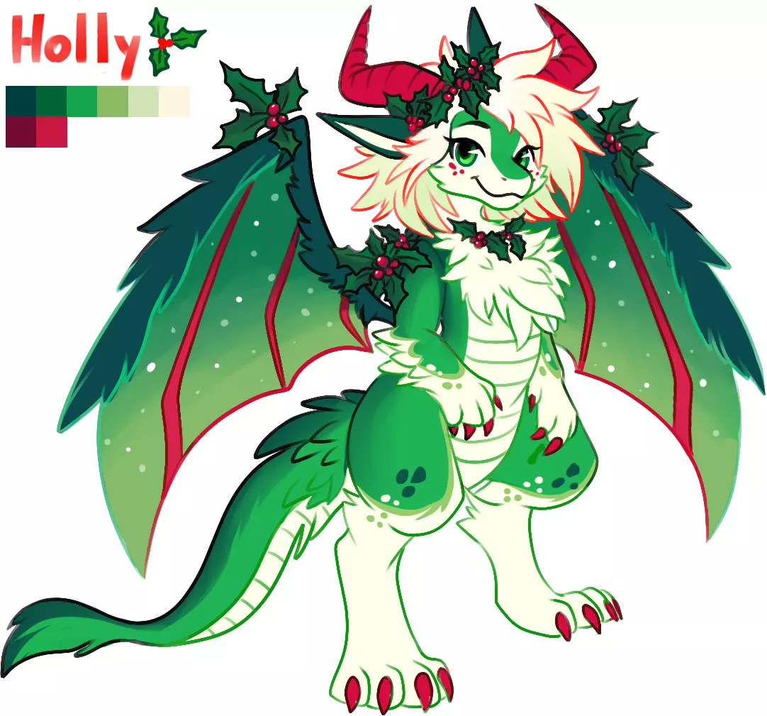 Holly Dragon - Adoptable (Art & Design by Me!) posted by Glittering-Amount-68
