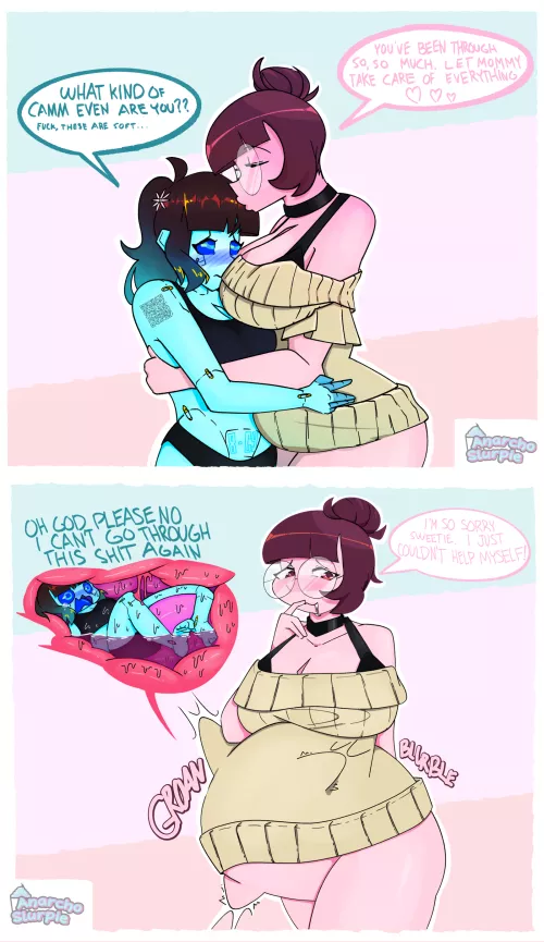 {image} cammdroid and cammom finally meet! (OC by Anarcho Slurpie) [F/F, Soft, Unwilling, Same-Size, Digestion] by anarch0slurpie