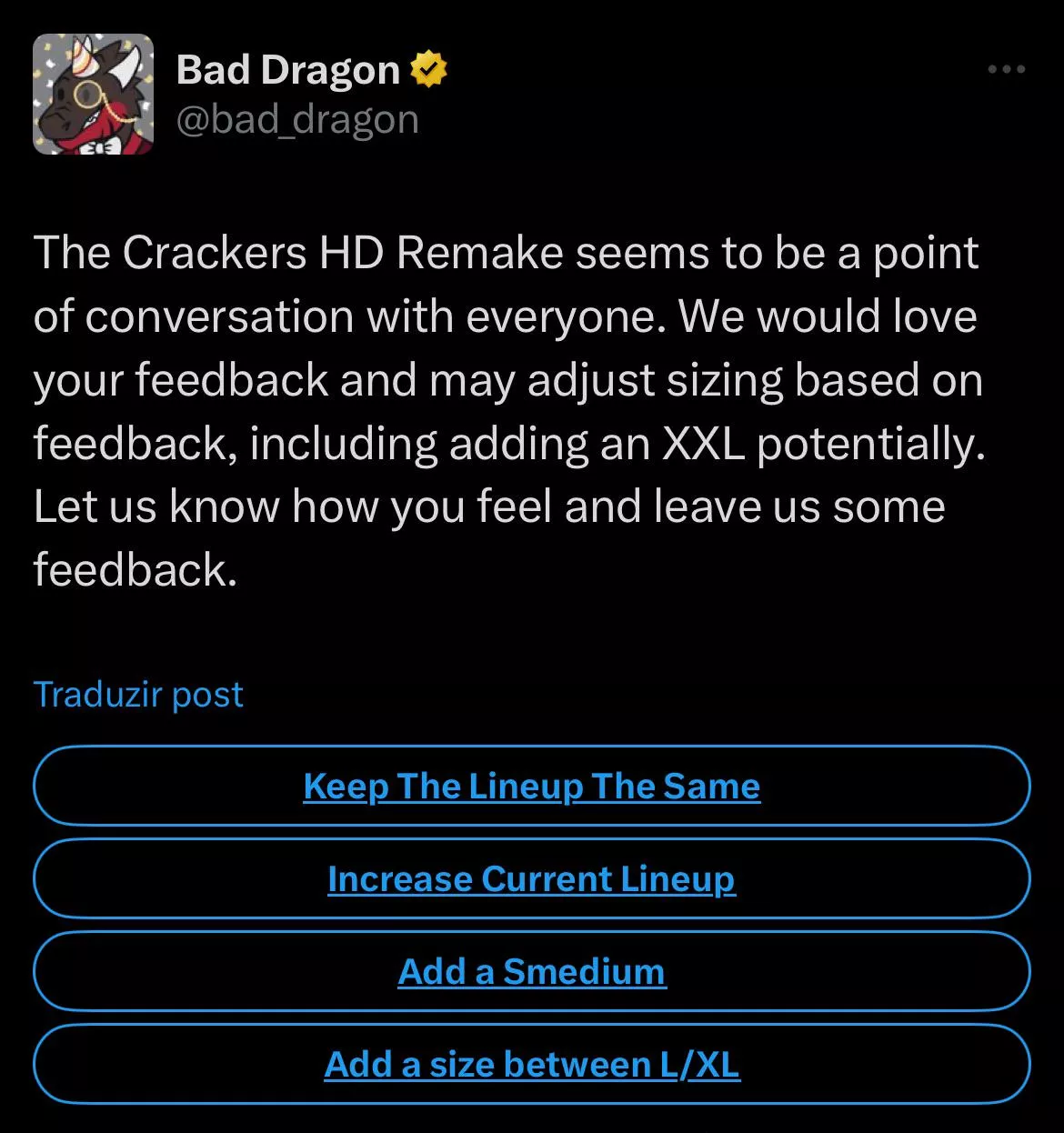 Well, I kinda called it, looks like we are getting a new toy size, at least they are asking the community on what we want before making any decisions posted by YetAnotherAccount905