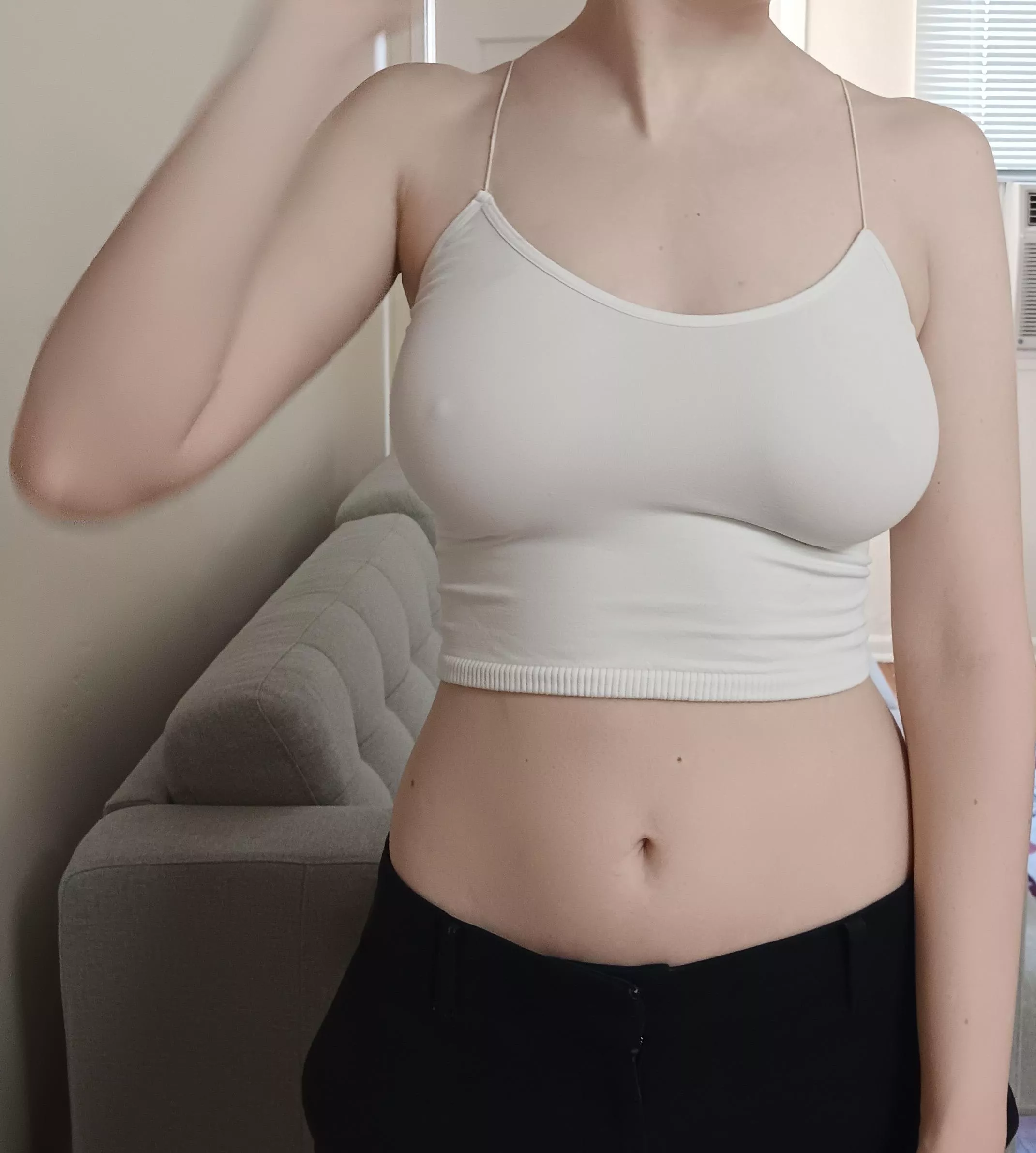 My friend asked me to wear a bra in front of her bf. But fuck bras. I chose this outfit and I think it looks cute. posted by Sunnysinful2000