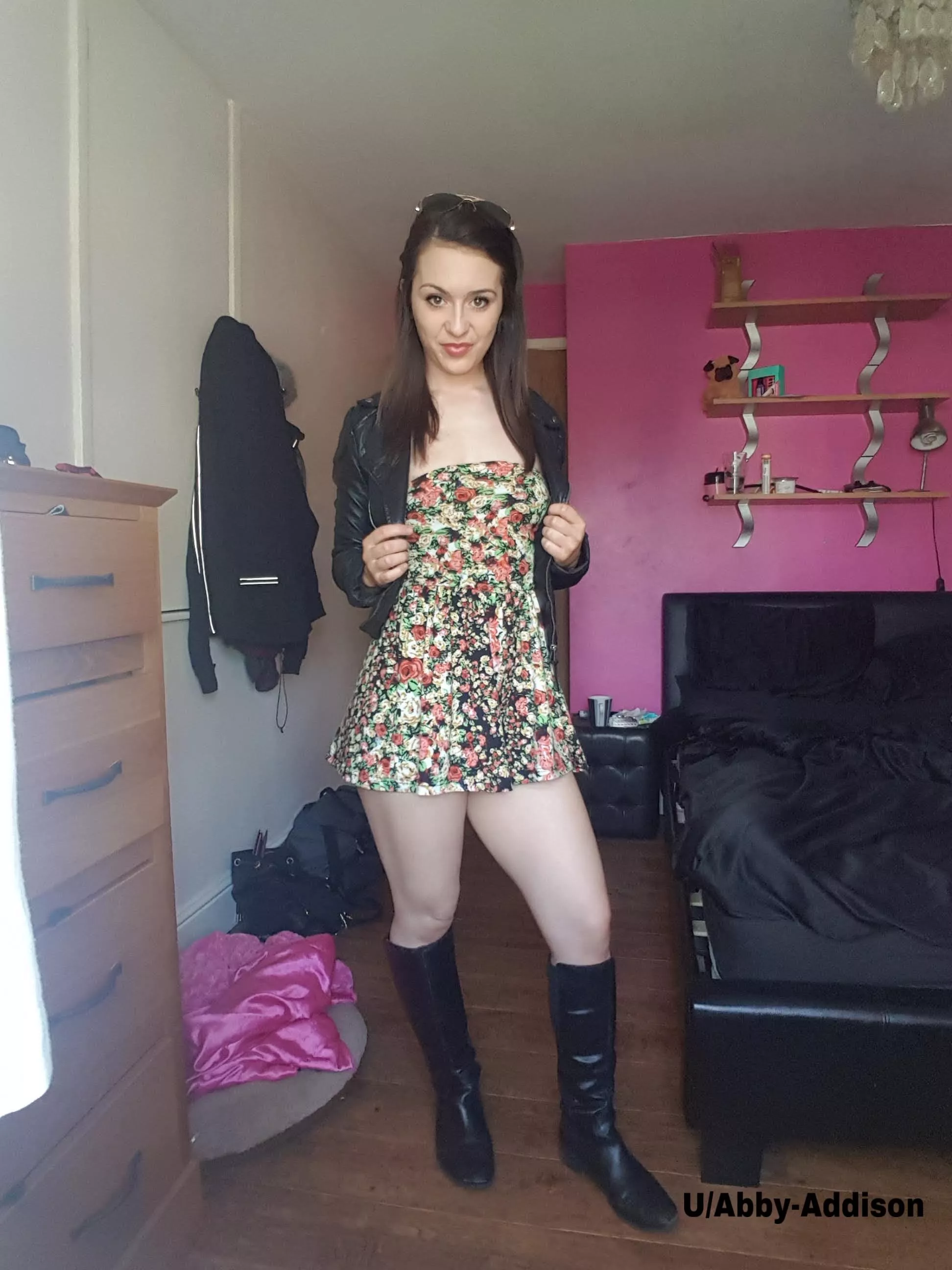 10 year throwback to the time I got a new leather jacket. Look how cool I was in my old bedroom at my house parents house 😂 posted by abby-addison