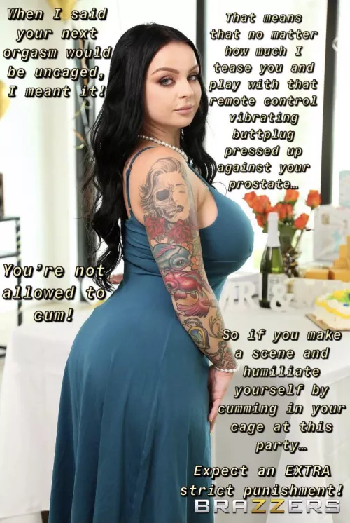 Caged and plugged during the party, endure the teasing without cumming in your cage and you’ll get unlocked for a reward! by lightfuseandrun