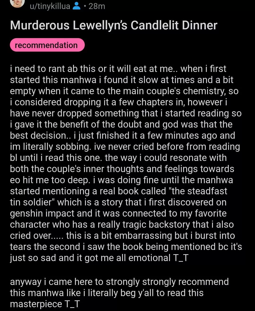 Murderous Lewellyn’s Candlelit Dinner posted by tinykillua