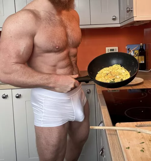 Cooking up breakfast in the morning in my fresh whites by Bearded_alpha1