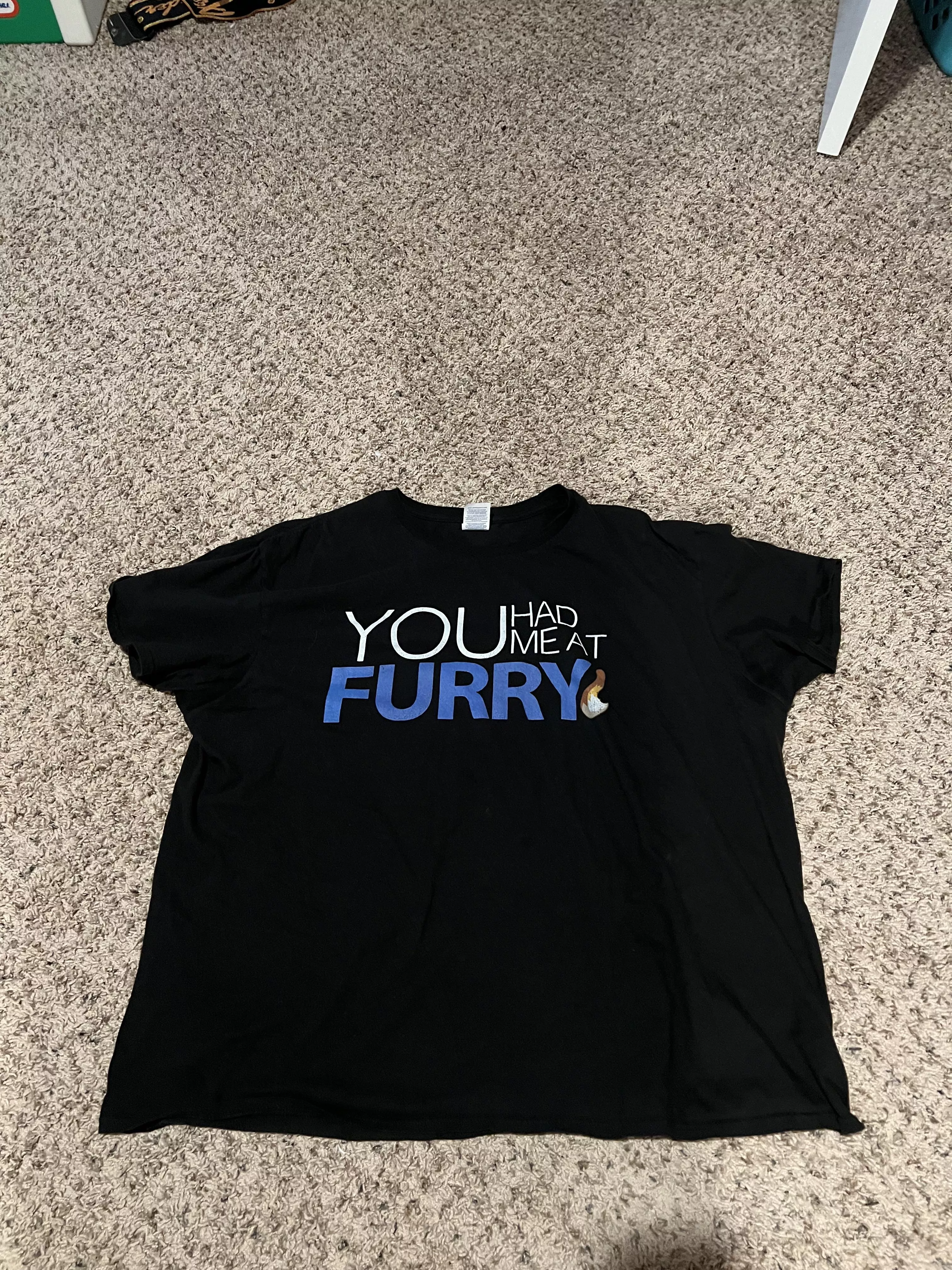 Opinions on my grandma telling me I’m not allowed wear my “you had me at furry” shirt to my dishwashing job which Lets people wear casual every day clothing to the job posted by Substantial_Stick_56