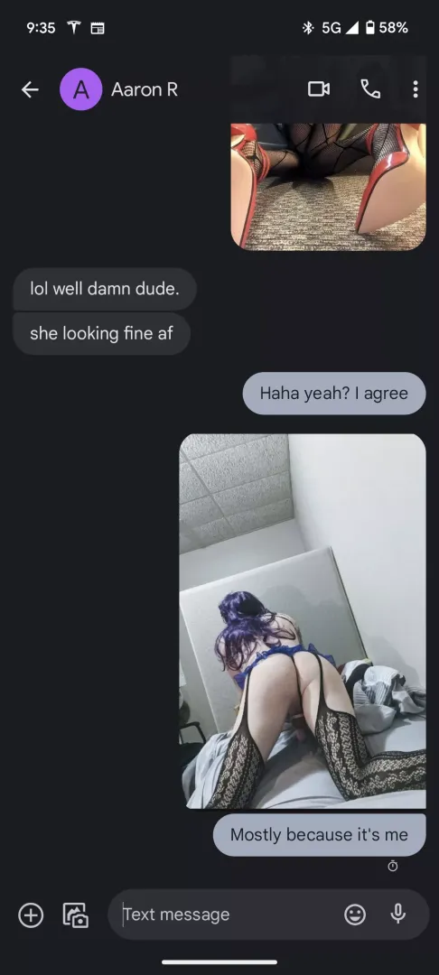 Was told to send pics to a friend.... No turning back. posted by Fireengulfme