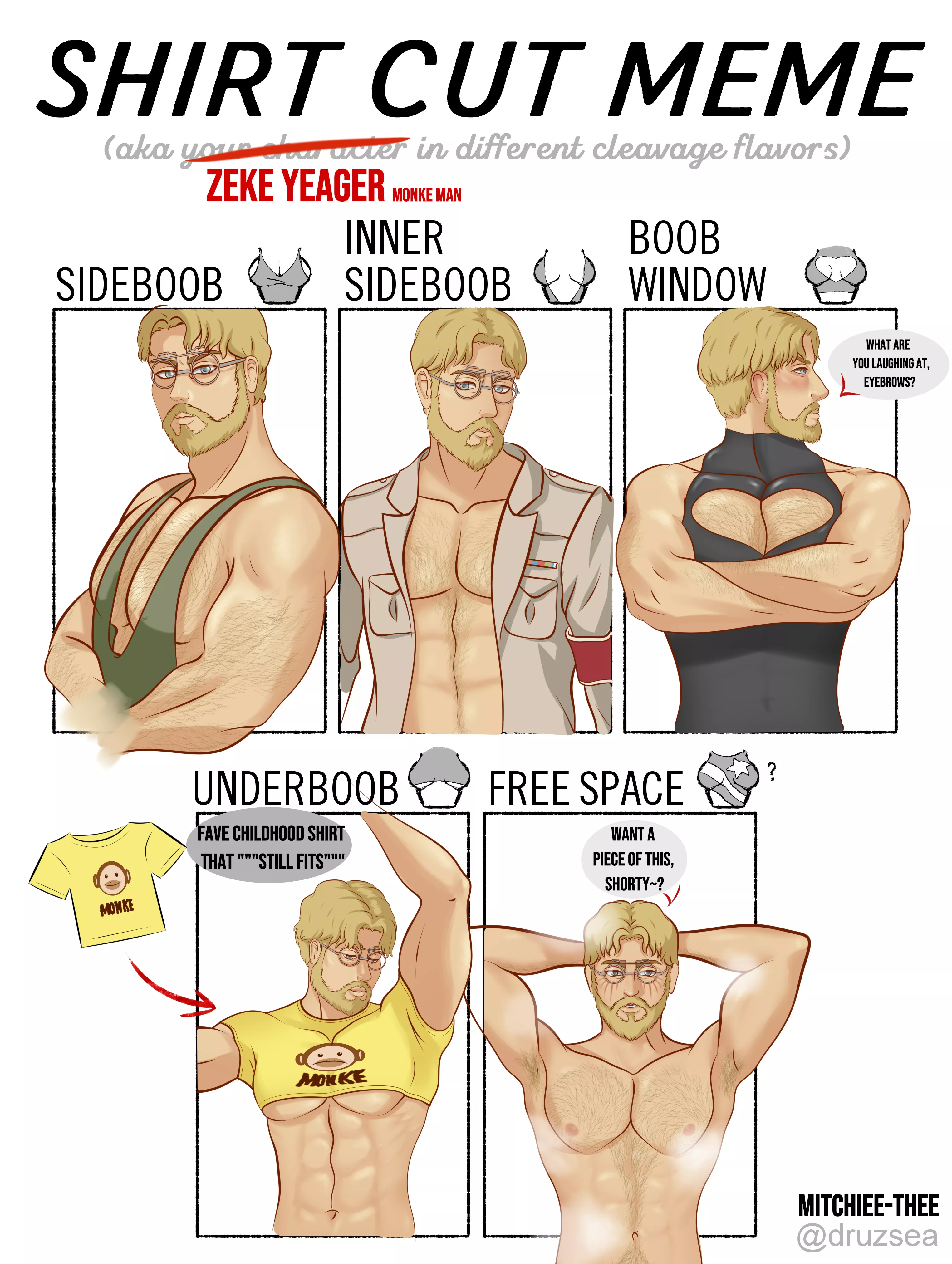 Zeke Yeager - Attack on Titan Shirt cut meme by me (Mitchiee-Thee) posted by Mitchiee-Thee